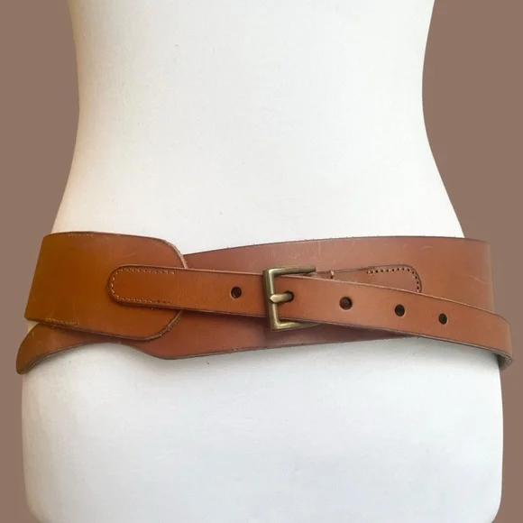 Wide Leather Belt in Cognac Brown Structural 90s Size L - Picture 3 of 17